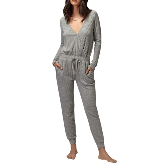 Spiritual Gangster Emma Ribbed Drawstring Waist Jumpsuit Women Small 6 Grey NWOT - Picture 1 of 13